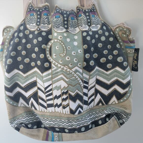 Laurel Burch 3 cat Canvas Tote shoulder Bag tan black white vintage 1990's Women - Picture 10 of 10